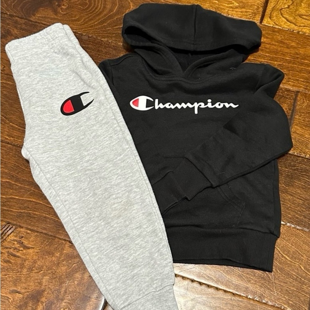 Champion Kids' Black Hoodie and Gray Joggers Set